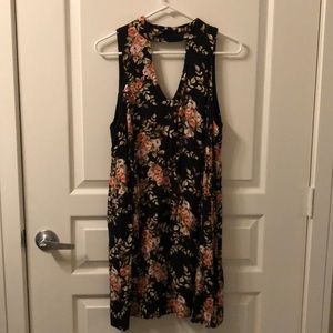 Black Floral Keyhole V-Neck Dress